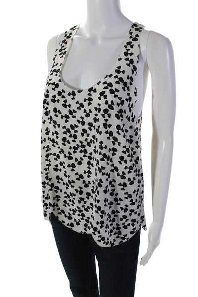 Joie Womens Silk Abstract Print Scalloped Scoop Neck Tank White Black Size S