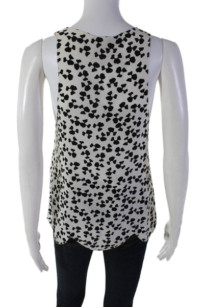 Joie Womens Silk Abstract Print Scalloped Scoop Neck Tank White Black Size S