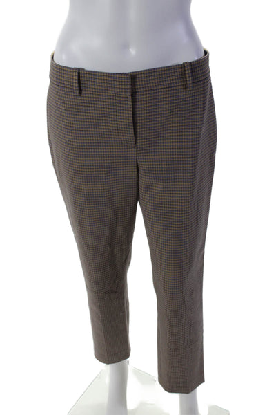 Theory Womens Wool Flat Front Plaid Tapered Slacks Brown Size 6