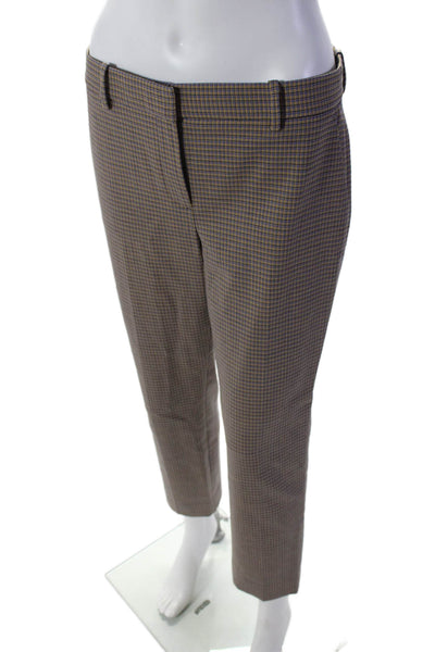 Theory Womens Wool Flat Front Plaid Tapered Slacks Brown Size 6