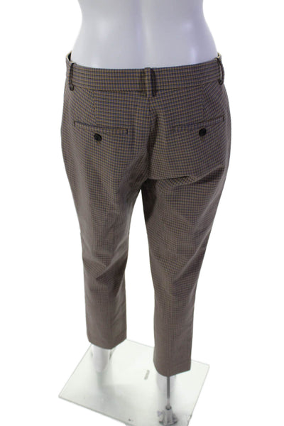 Theory Womens Wool Flat Front Plaid Tapered Slacks Brown Size 6