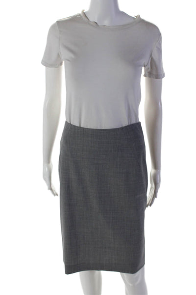 Theory Womens Wool Unlined Back Zip Knee Length Pencil Skirt Heather Gray Size 2