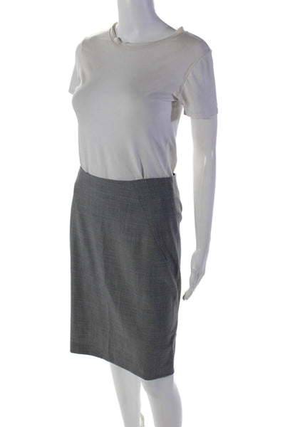 Theory Womens Wool Unlined Back Zip Knee Length Pencil Skirt Heather Gray Size 2