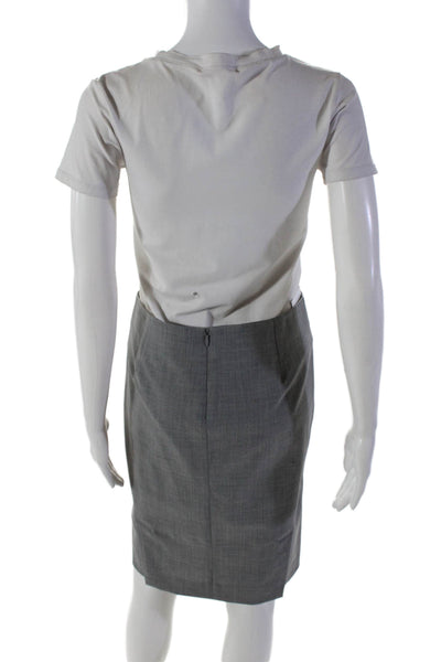 Theory Womens Wool Unlined Back Zip Knee Length Pencil Skirt Heather Gray Size 2