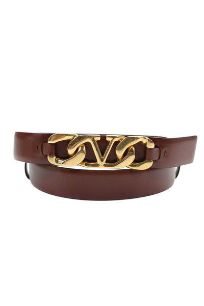 Valentino Garavani Womens Leather Gold Tone Belt Chestnut Brown Size 36