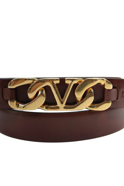 Valentino Garavani Womens Leather Gold Tone Belt Chestnut Brown Size 36