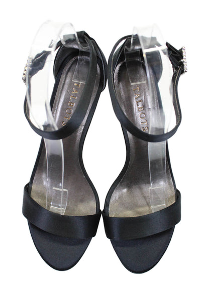 Talbots Womens Satin Open Toe Ankle Strap Sandals Heels Black Size 7B