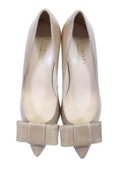 Talbots Womens Leather Bow Detail Pointed Toe Slip On Heels Pumps Beige Size 7B