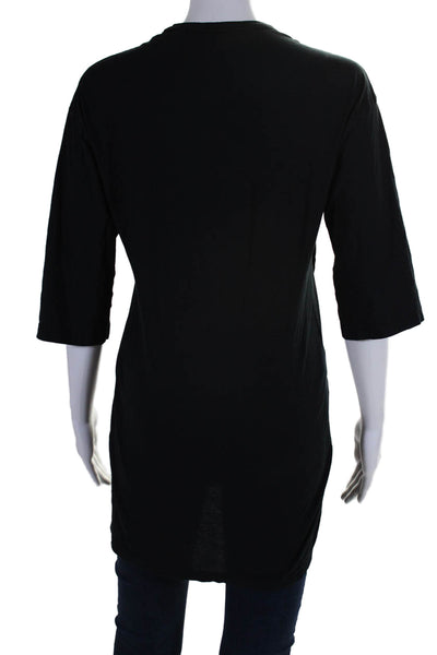 Clu Women's Round Neck Short Sleeves Ruffle Tunic T-Shirt Black Size L