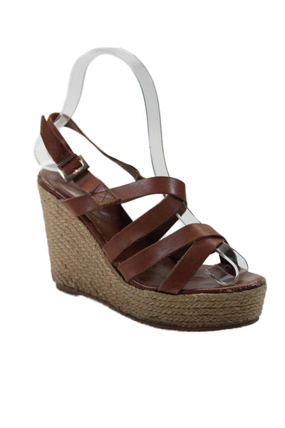 Marisa Rey Womens Open Toe Strappy Leather Espadrille Wedge Sandals Brown Size 6