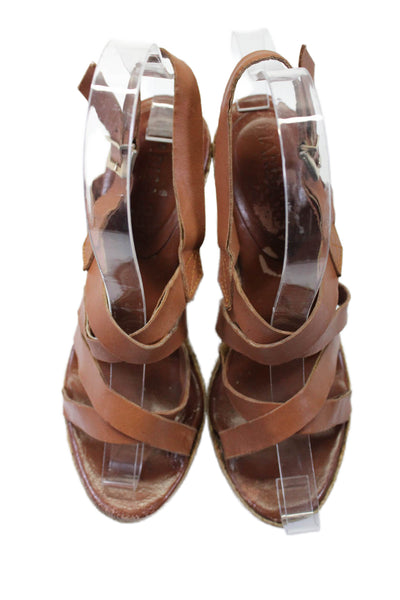 Marisa Rey Womens Open Toe Strappy Leather Espadrille Wedge Sandals Brown Size 6