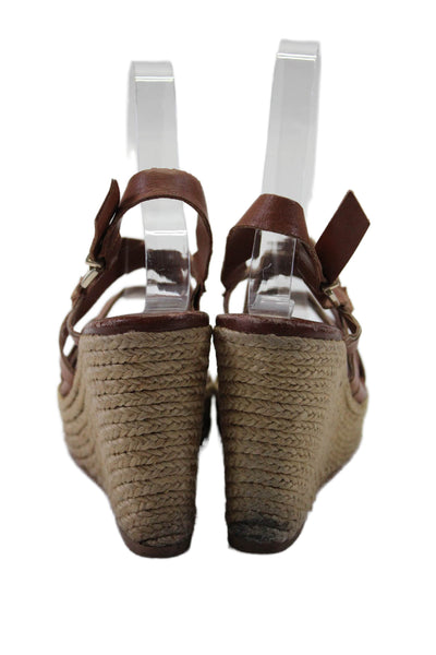 Marisa Rey Womens Open Toe Strappy Leather Espadrille Wedge Sandals Brown Size 6