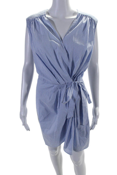 Betterose Women's V-Neck Sleeveless Wrap Mini Dress Blue Striped Size 2