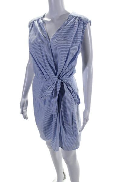 Betterose Women's V-Neck Sleeveless Wrap Mini Dress Blue Striped Size 2