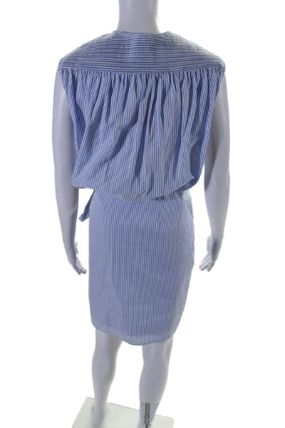 Betterose Women's V-Neck Sleeveless Wrap Mini Dress Blue Striped Size 2