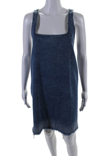 Closed Women's Scoop Neck Sleeveless Medium Wash Raw Hem Mini Denim Dress Size S