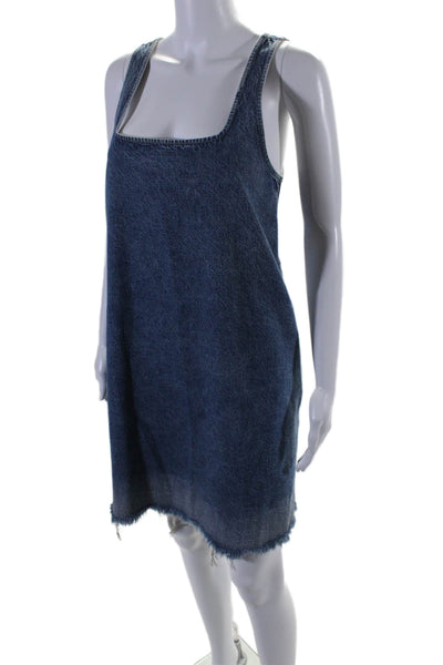 Closed Women's Scoop Neck Sleeveless Medium Wash Raw Hem Mini Denim Dress Size S