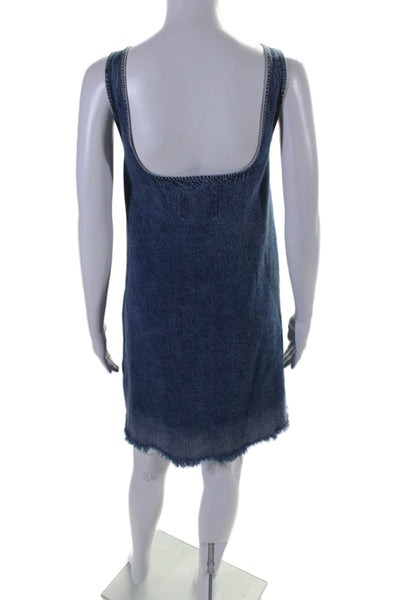 Closed Women's Scoop Neck Sleeveless Medium Wash Raw Hem Mini Denim Dress Size S