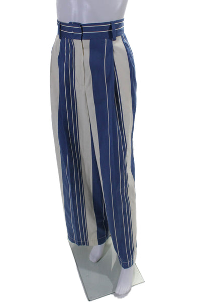 Odeeh Women's Pleated Front Hook Closure Wide Leg Dress Pants Striped Size 34