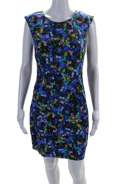 Milly Womens Spotted Print Short Sleeve Zipped Midi Sheath Dress Blue Size 4