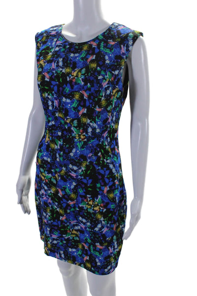 Milly Womens Spotted Print Short Sleeve Zipped Midi Sheath Dress Blue Size 4