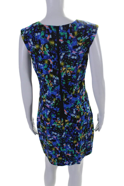 Milly Womens Spotted Print Short Sleeve Zipped Midi Sheath Dress Blue Size 4