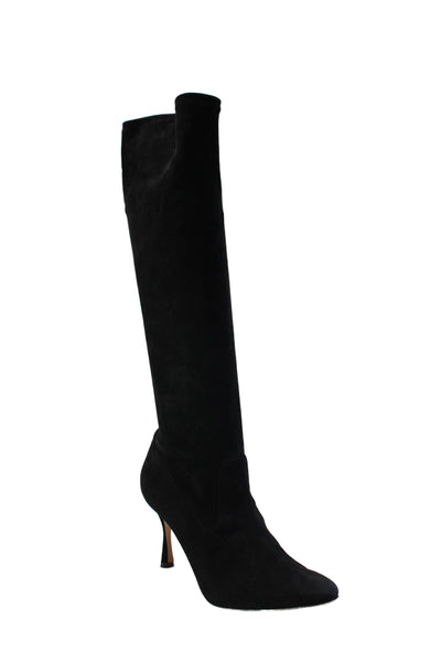 Manolo Blahnik Womens Cone Heel Pointed Toe Knee High Boots Black Suede 39.5