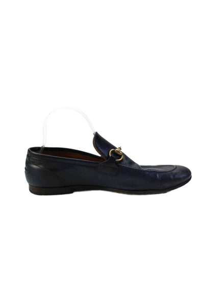 Gucci Mens Slip On Round Toe Horsebit Loafers Navy Blue Leather Size 7