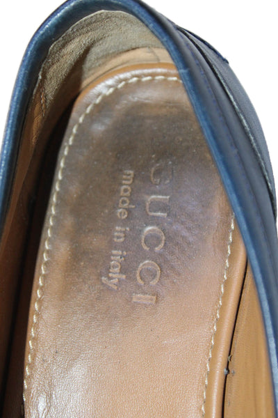 Gucci Mens Slip On Round Toe Horsebit Loafers Navy Blue Leather Size 7