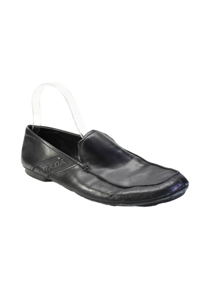 Prada Sport Mens Slip On Square Toe Side Logo Loafers Black Leather Size 8.5