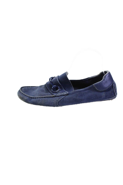 Gucci Mens Slip On Round Toe Horsebit Loafers Blue Suede Size 7