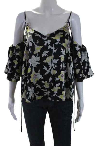 Cinq A Sept Womens Silk Floral Print Long Sleeve Pullover Blouse Black Size XS