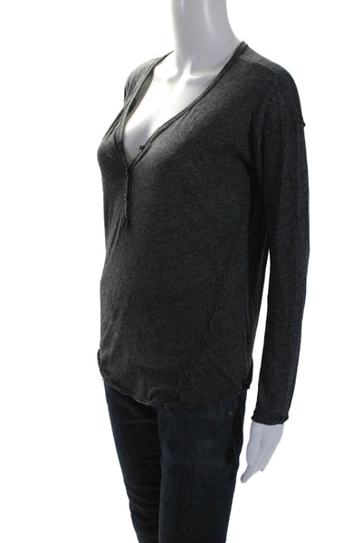 Splendid Womens Cut Out Round Neck V-Neck Long Sleeve T-Shirt Top Gray Size XS