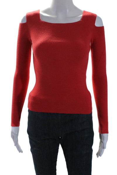 Minnie Rose Womens Stretch Cotton Blend Boat Neck Long Sleeve Top Red Size S