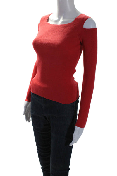 Minnie Rose Womens Stretch Cotton Blend Boat Neck Long Sleeve Top Red Size S