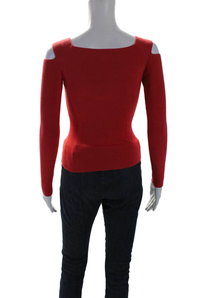 Minnie Rose Womens Stretch Cotton Blend Boat Neck Long Sleeve Top Red Size S