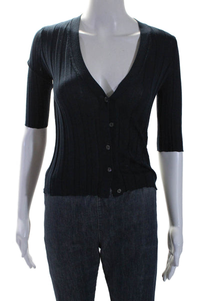 Cotton By Autumn Cashmere Womens Cotton V-Neck Cardigan Sweater Navy Size S