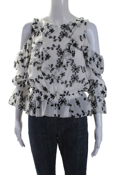 Joie Womens Silk Embroidered Floral Long Sleeve Pullover Blouse Top White Size S