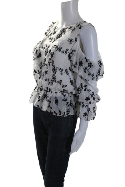 Joie Womens Silk Embroidered Floral Long Sleeve Pullover Blouse Top White Size S