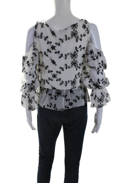 Joie Womens Silk Embroidered Floral Long Sleeve Pullover Blouse Top White Size S