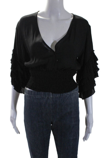 Muche Et Muchette Womens Ruffle Detail Long Sleeve Blouse Top Black Size OS