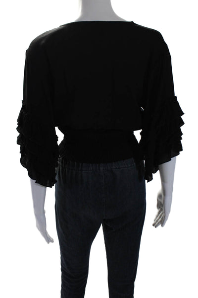 Muche Et Muchette Womens Ruffle Detail Long Sleeve Blouse Top Black Size OS