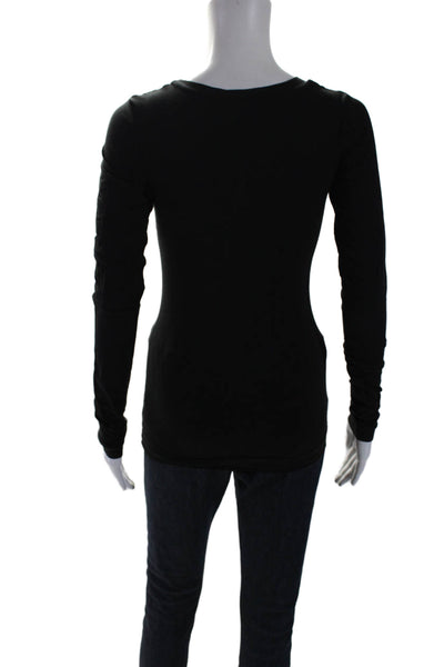 Theory Womens Cotton Round Neck Long Sleeve Pullover T-Shirt Top Black Size P