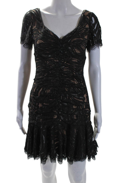 Jonathan Simkhai Womens Metallic Lace Gathered Bodycon Dress Black Size 6