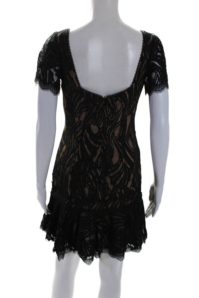 Jonathan Simkhai Womens Metallic Lace Gathered Bodycon Dress Black Size 6