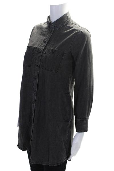 Madewell Women's Collared Long Sleeves Button Down Shirt Black Size XXS