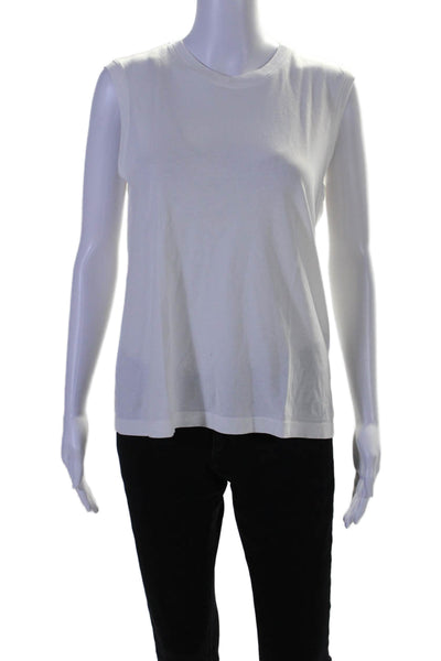 ATM Womens Crew Neck Boxy Muscle Tank Top White Cotton Size Medium