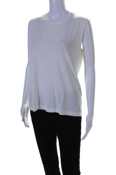 ATM Womens Crew Neck Boxy Muscle Tank Top White Cotton Size Medium