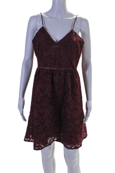 BB Dakota Women's Spaghetti Straps Fit Flare Lace Mini Dress Burgundy Size 8