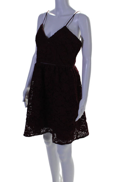 BB Dakota Women's Spaghetti Straps Fit Flare Lace Mini Dress Burgundy Size 8